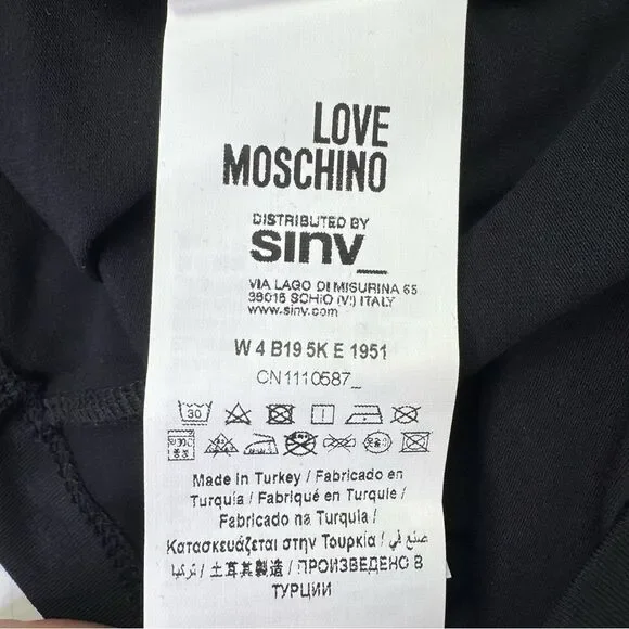 NEW Love Moschino Rainbow Foil Heart Logo Tee Black Size 2 - Picture 9 of 10